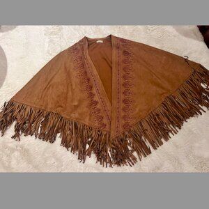 Hollister Vegan Suede Fringe Poncho Jacket Boho Size XS/S